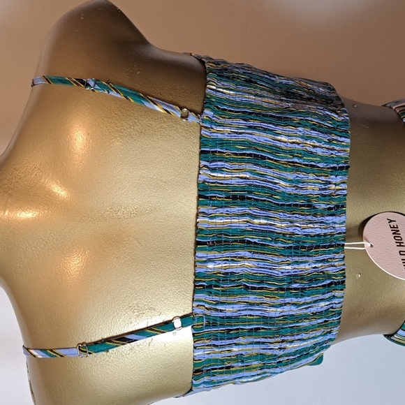 WILD HONEY TWO PIECE GREEN & BLUE STRIPED CROPPED TOP SHORT SET - Picture 3 of 8